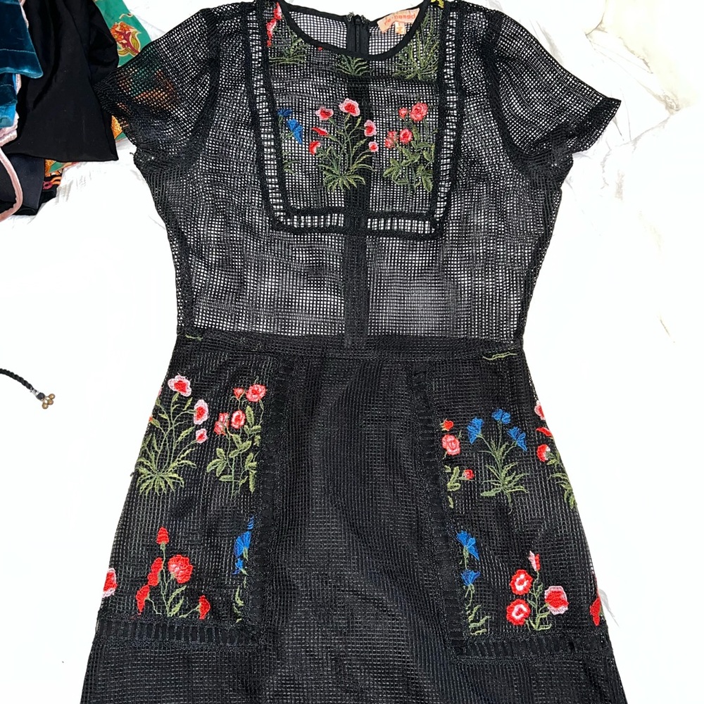 Mini black embroidered dress